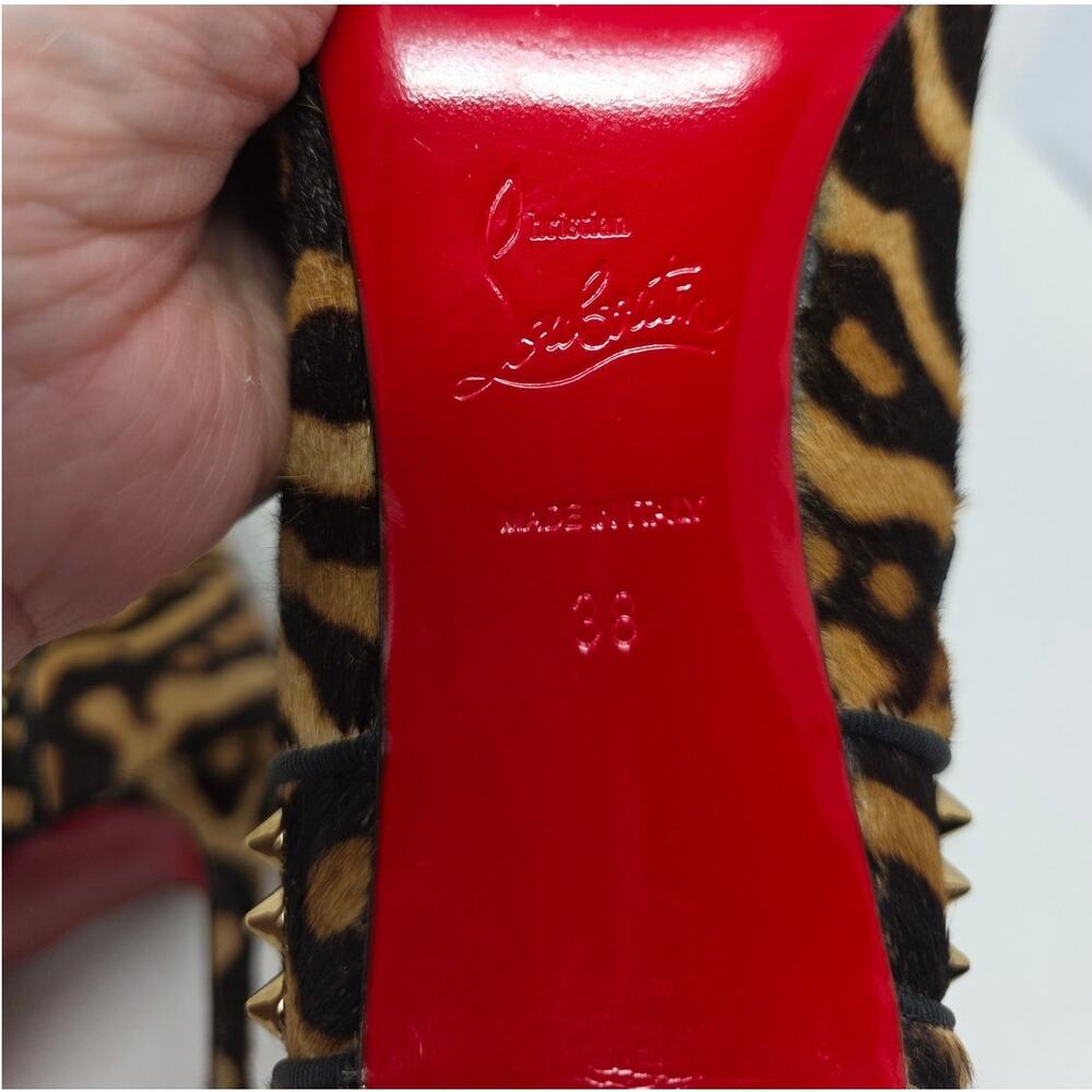 Christian Louboutin Ankle Boots Leopard Hongroise Calf Hair Spike Brown 38 8 - Picture 3 of 9